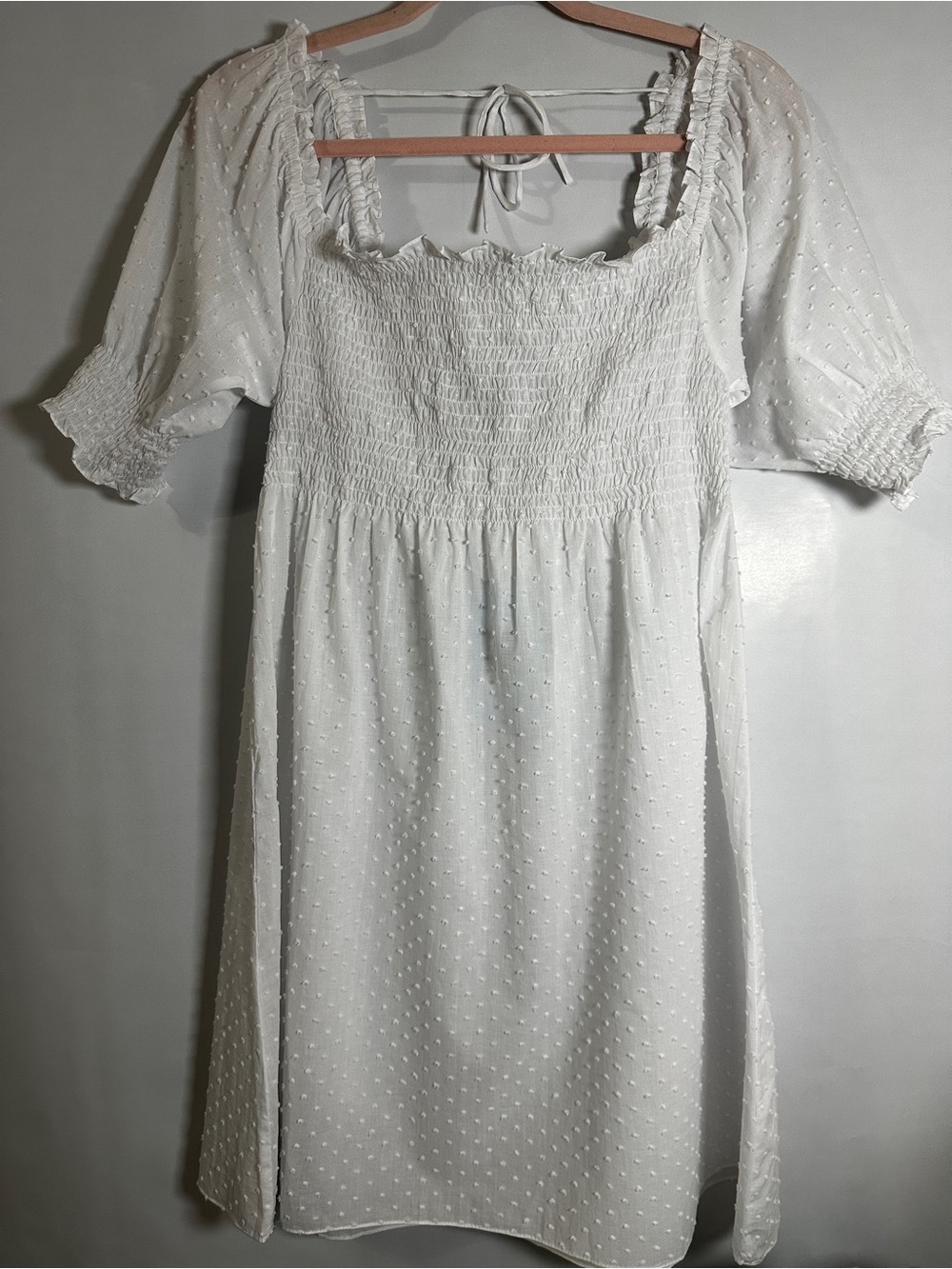 #133 Hill House White Swiss Dot Smocked Midi Dress with Puff Sleeves